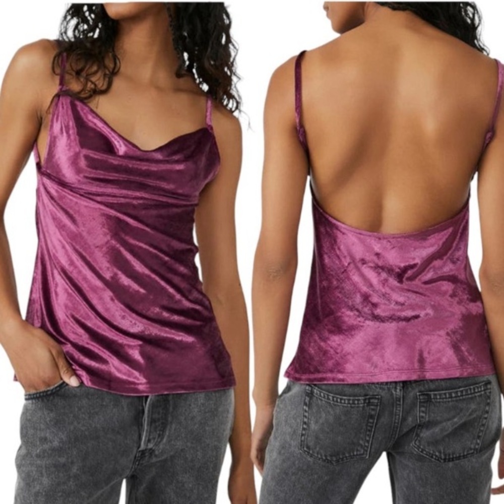 Intimately Free People NWT Purple Open Back Velour Cami Top: 3083